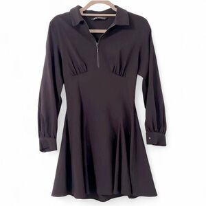 Zara Black Half Zip Long Sleeve Mini Dress XS